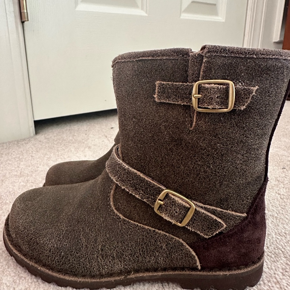 UGG Brown Classic Suede Boots with Buckle